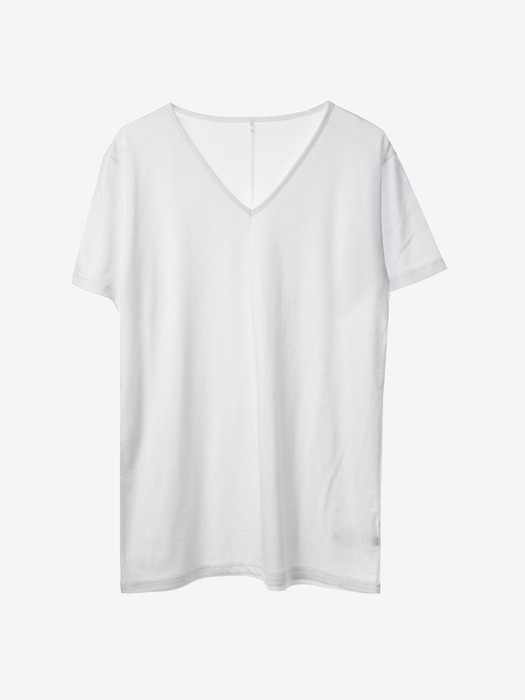 Tencel V Neck T-Shirts[White(WOMAN)]_UTT-ST04