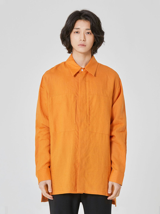  ORGANIC Double Pocket Linen Shirt_Orange