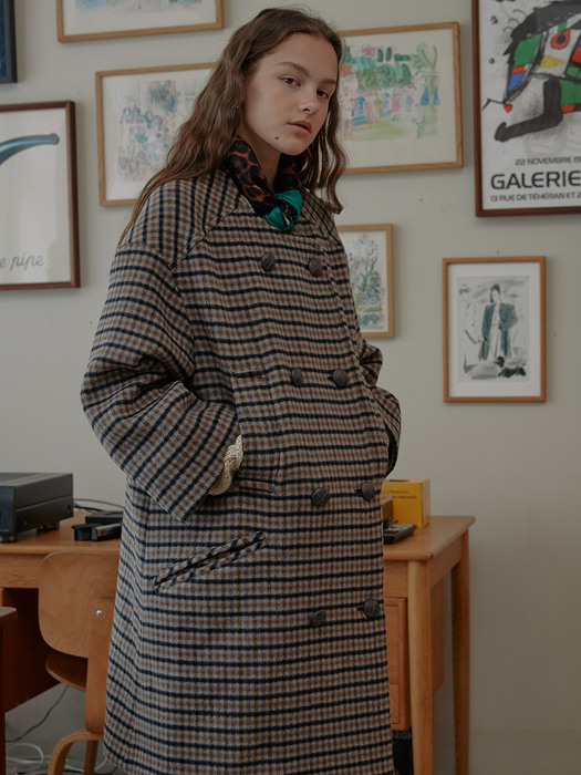 Merry Double-breasted Wool Coat_Check Brown