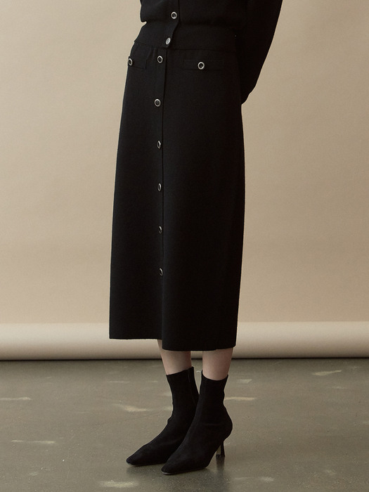 V.warm button knit skirt (black)