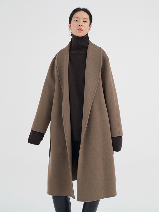 SHAWL COLLAR CASHMERE COAT - COCOA BROWN