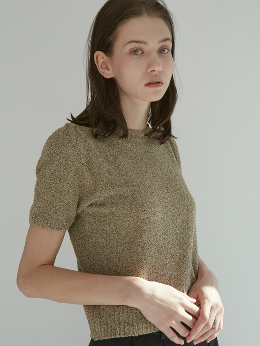 Puff Short Sleeve Top (Olive Brown)