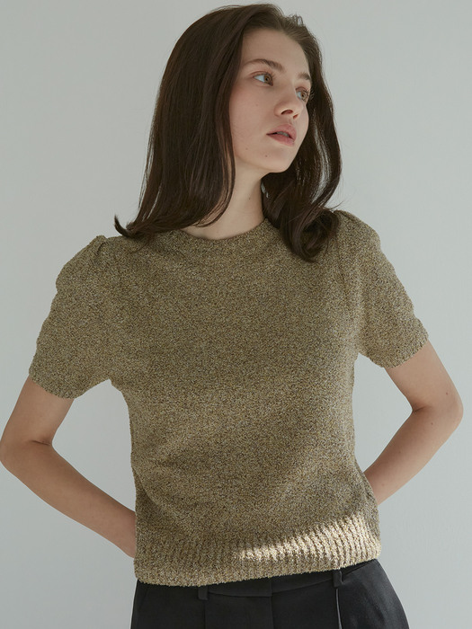 Puff Short Sleeve Top (Olive Brown)