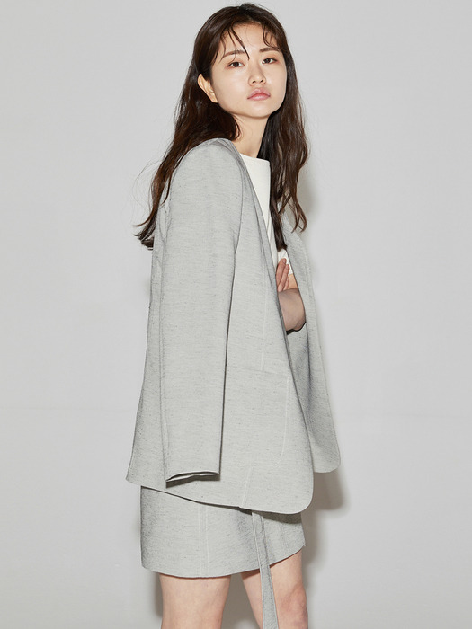 linen blended unbalance jacket _ melange