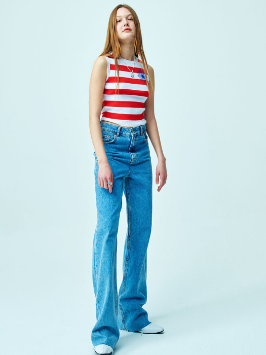 STRIPED SLEEVELESS KNIT - RED STRIPE