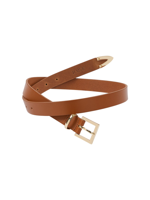 Metal Tip Plain Leather Belt in Brown VX1MT100-93