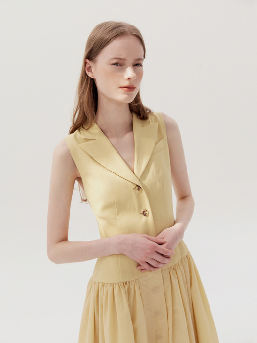 [N]GWAKJI Notched collar sleeveless shirt dress (Butter)