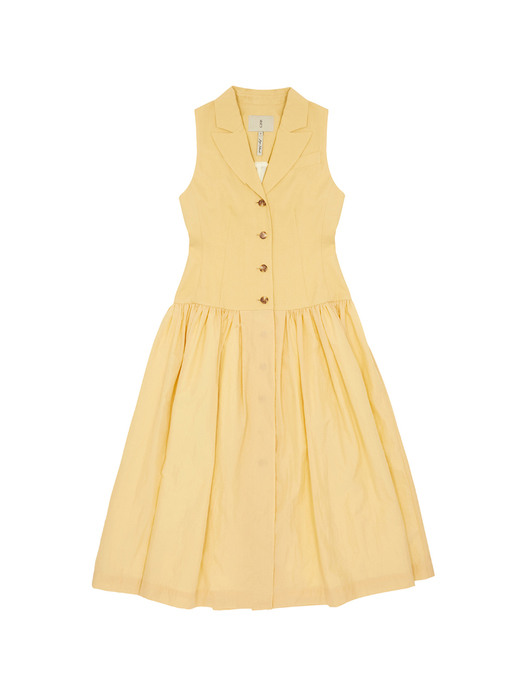[N]GWAKJI Notched collar sleeveless shirt dress (Butter)