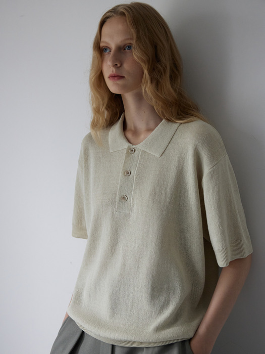 [Woman] Linen Polo Knit (Cream)
