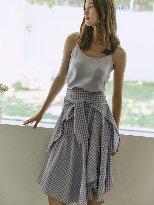 CHECK TIE DETAIL LAYERED SKIRT [Pink&Blue]