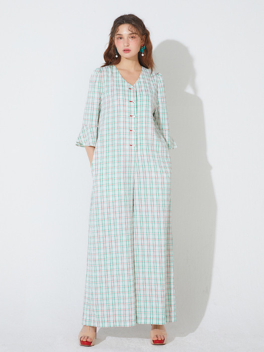 pink katiacho CHECK WIDE JUMPSUIT IVORY