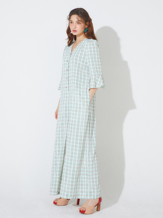 pink katiacho CHECK WIDE JUMPSUIT IVORY