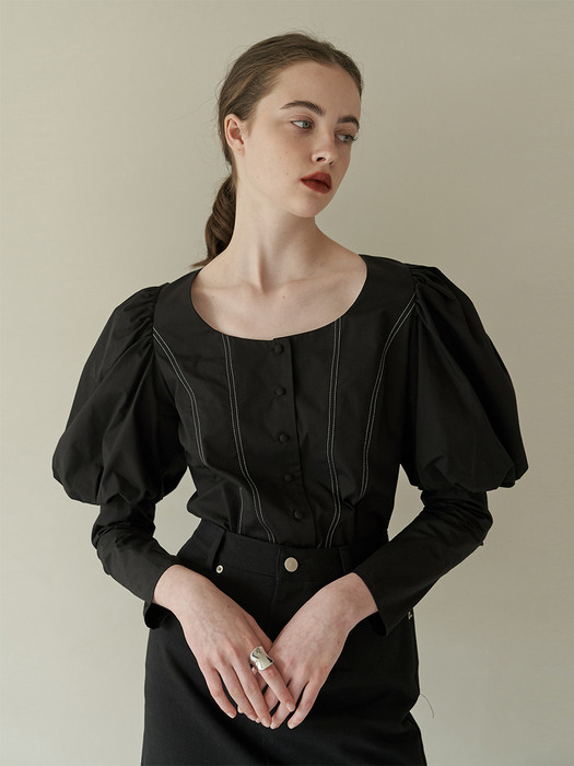 Layered puff stitch blouse (black)