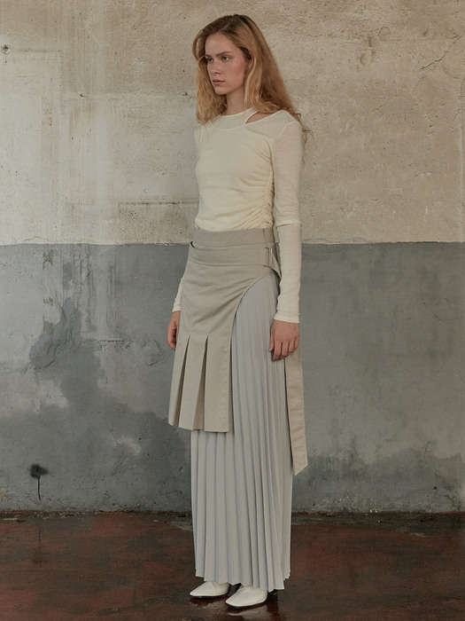 NUAGE Accordion Chiffon Skirt_Light Gray