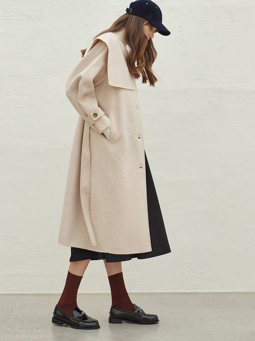 SAILOR COLLOR BELTED HANDMADE COAT_OATMEAL