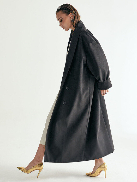 UNISEX FAKE NUBUCK MAXI COAT W - BLACK