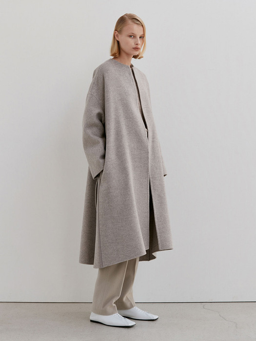 CASHMERE BLEND HANDMADE ROUND NECK LONG COAT