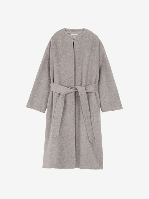 CASHMERE BLEND HANDMADE ROUND NECK LONG COAT