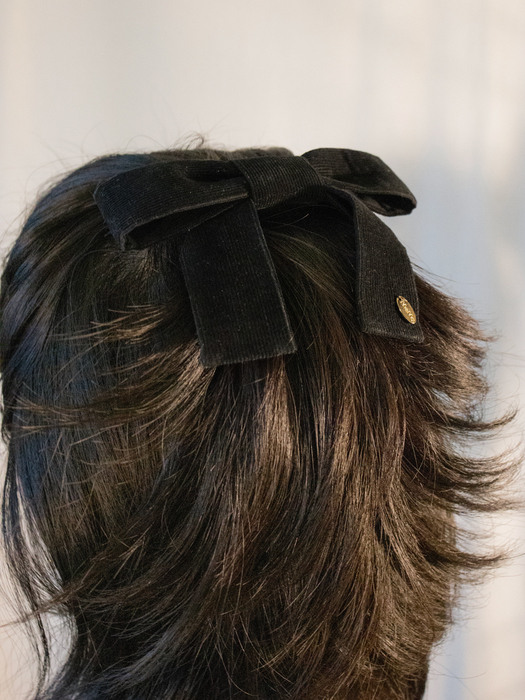 Black corduroy ribbon hairpin