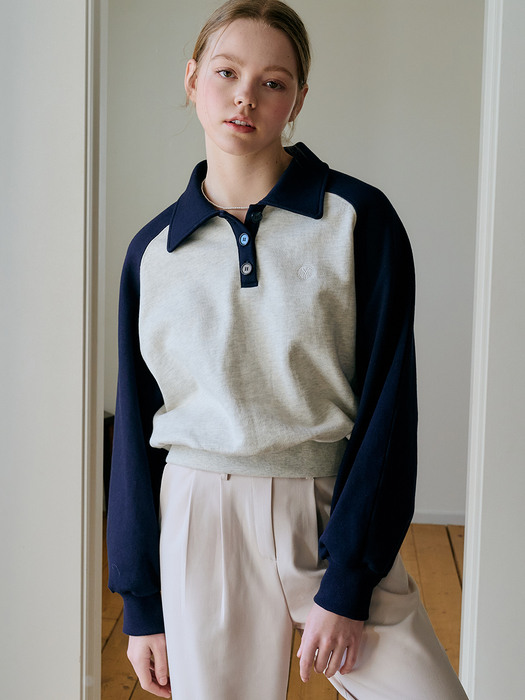 monts 1442 coloring collared sweat shirt (oatmeal+navy) 