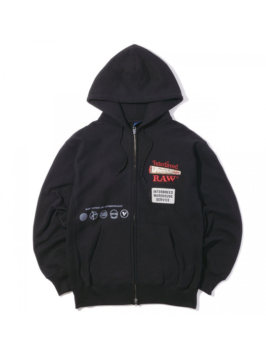 인터브리드 후드 집업 RAW×INTERBREED Warehouse Zip Hoodie BLACK