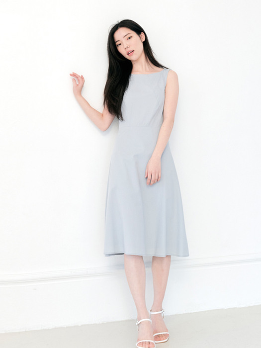 Sleeveless Ribbon Dress Grayish Sky Blue