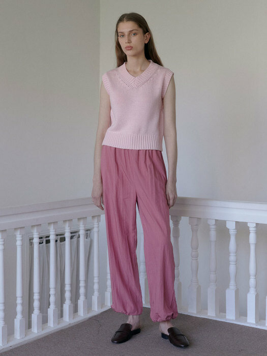 String Nylon Banding Pants (Pink)