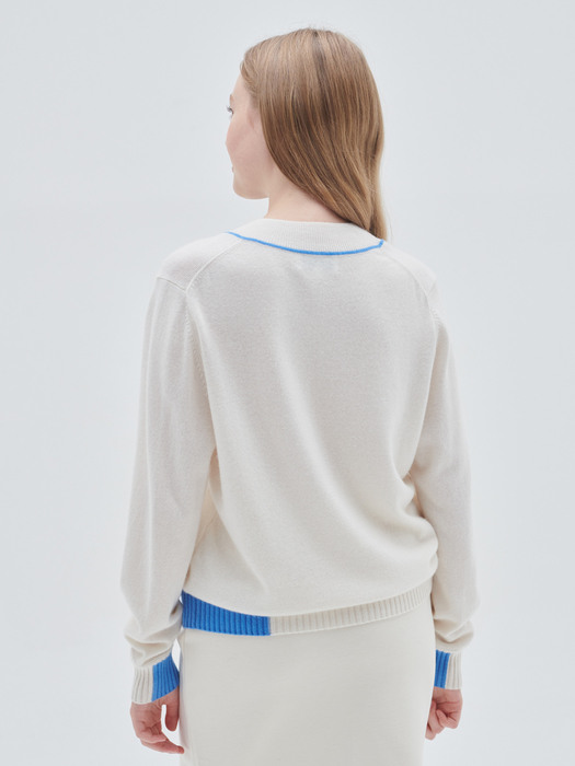 [M23WPU013] V-neck Color Point pullover (Ivory)