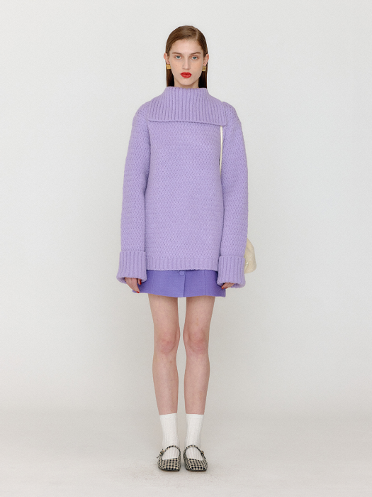 VERIEN Oversized Knit Turtleneck - Lavender