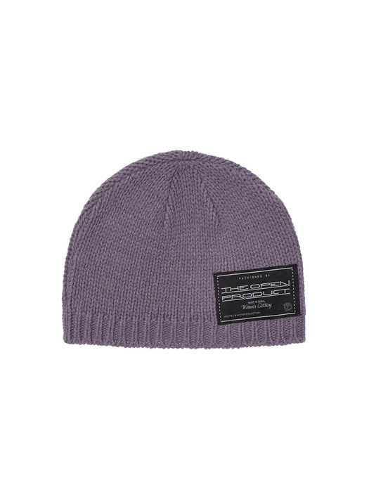 PATCHED WOOL BLEND BEANIE, PURPLE