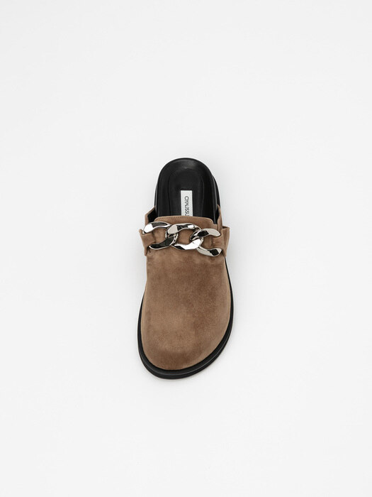 Gregory Chained Slides in Golden Khaki Suede with Black