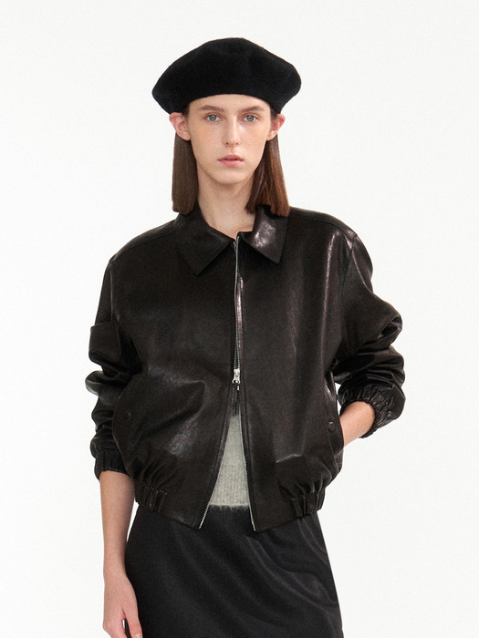 Vegetable leather blouson (Black)