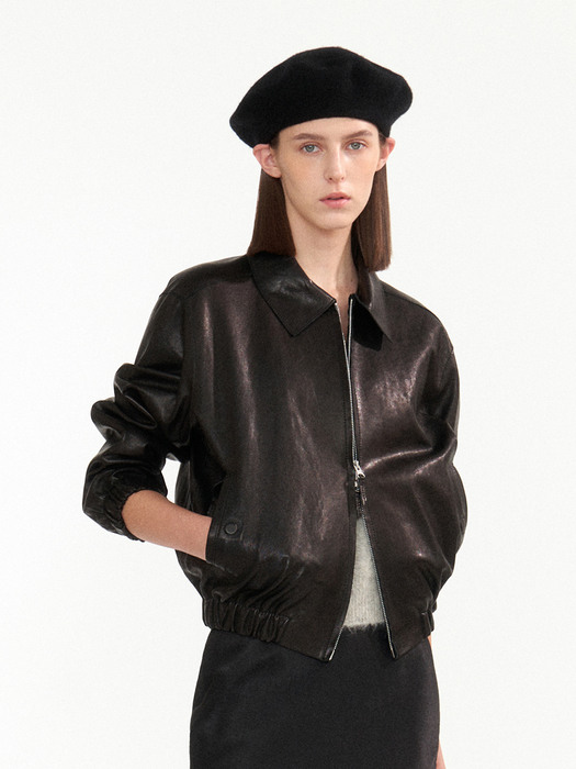 Vegetable leather blouson (Black)