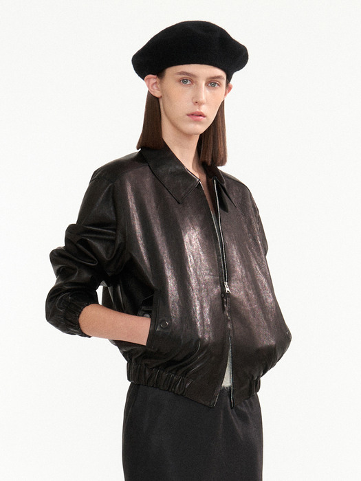 Vegetable leather blouson (Black)