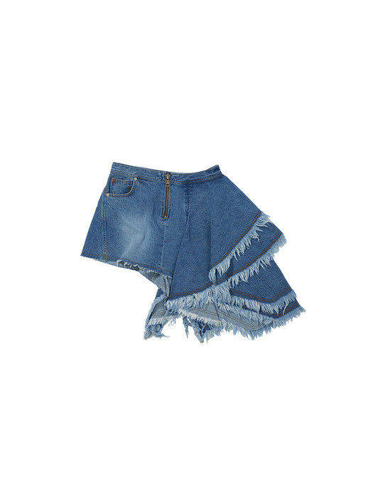 (WOMEN) ASYMMETRIC DENIM FRILL SKIRTS apa582w(BLUE)