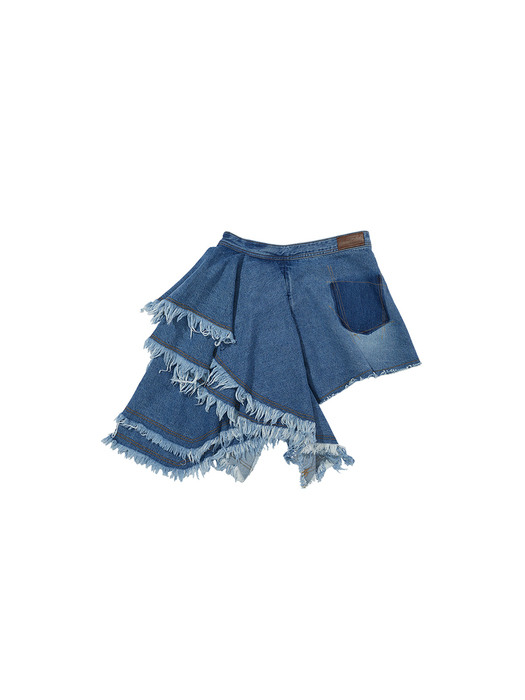 (WOMEN) ASYMMETRIC DENIM FRILL SKIRTS apa582w(BLUE)