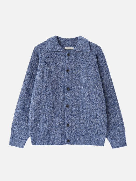 Wool Blended Boucle Collar Cardigan (Blue)