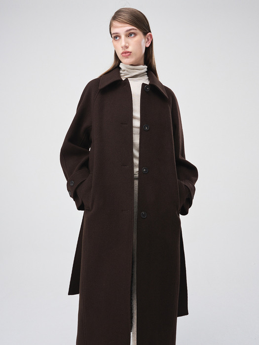 Raglan Single Wool Coat, Brown