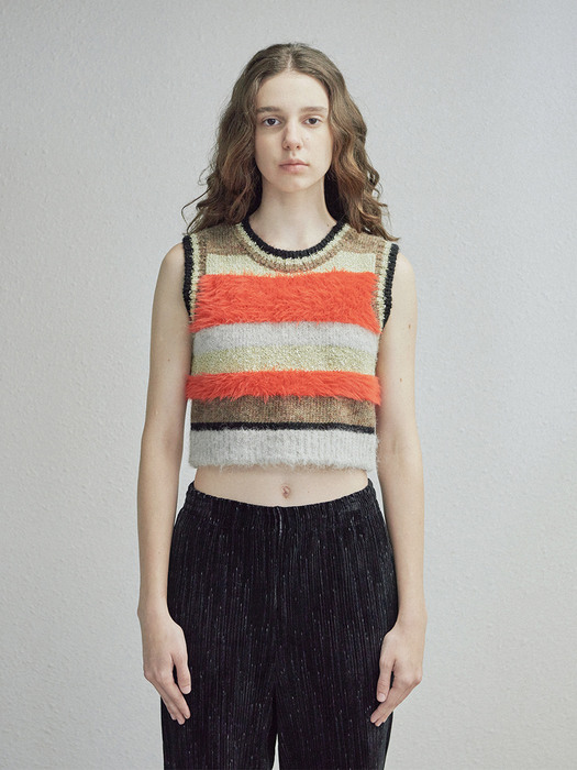 MIXED STRIPE KNIT VEST (red)