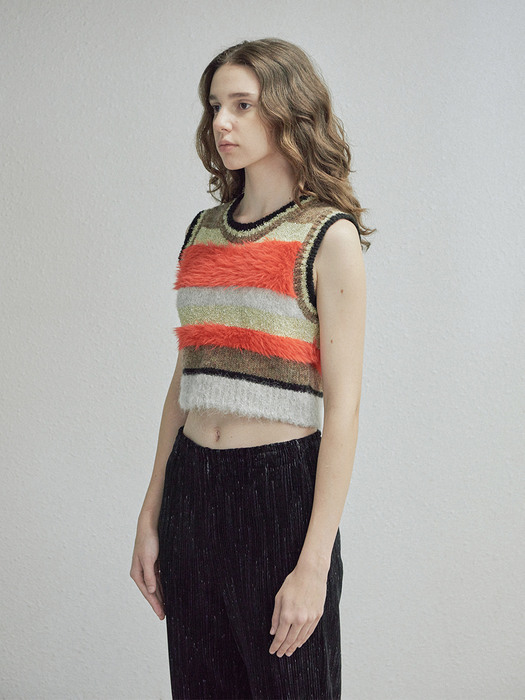 MIXED STRIPE KNIT VEST (red)