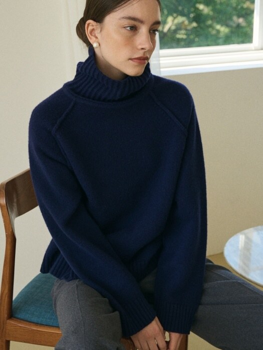 WOOL TURTLE NECK PULLOVER_NAVY