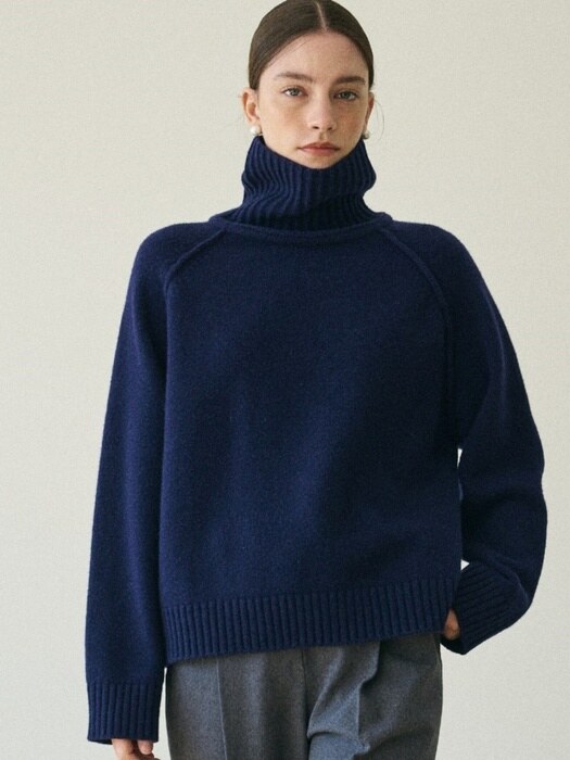 WOOL TURTLE NECK PULLOVER_NAVY