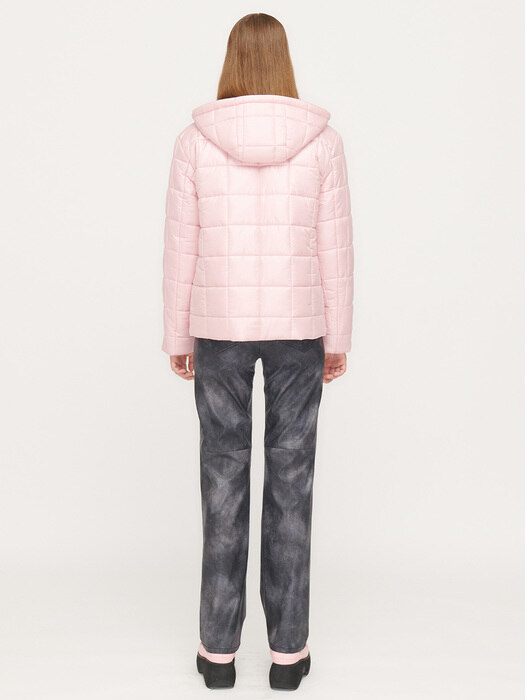 QUILTED ZIP POCKET HOODED JACKET, PINK
