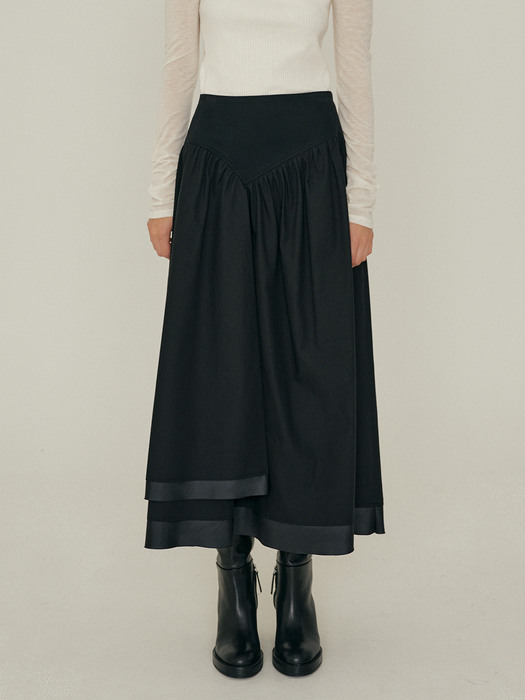 22FW_Double Layered Shirring Skirt (Black)