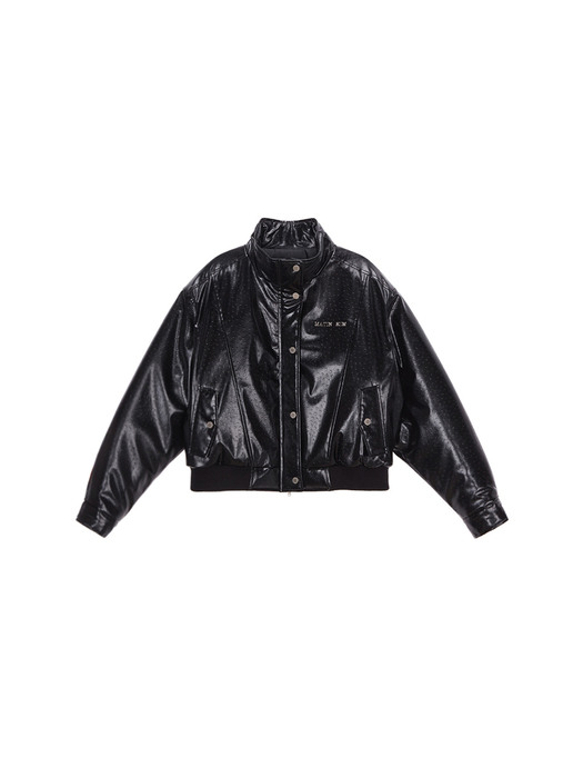 HIGH NECK LEATHER JACKET IN BLACK
