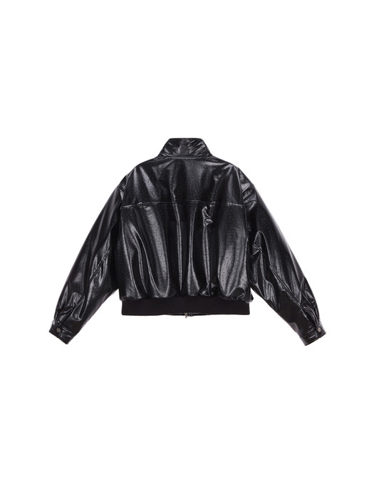 HIGH NECK LEATHER JACKET IN BLACK