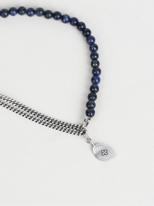 Drop stone chain (Deep blue) (925 silver)