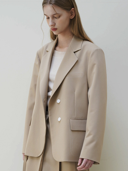 MARTYNA STITCH OVERFIT BLAZER JACKET (BEIGE)