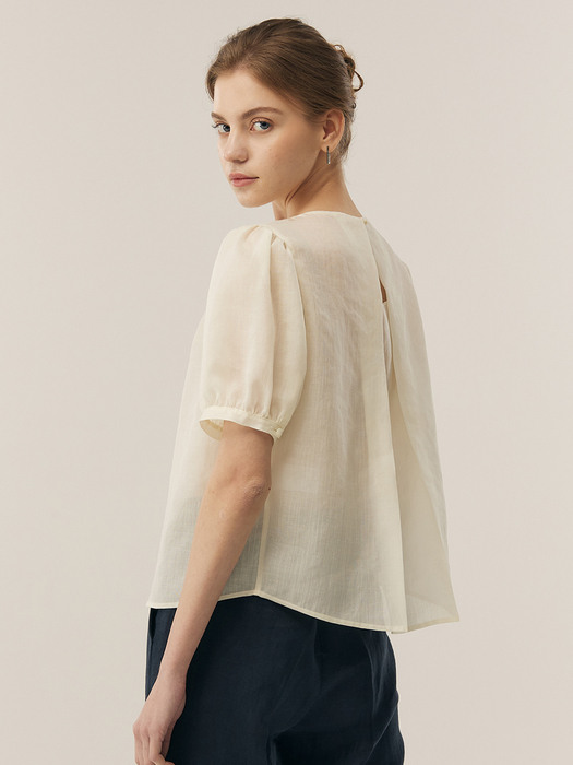 [Linen] Puff Sleeve Shirring Blouse _ 2color