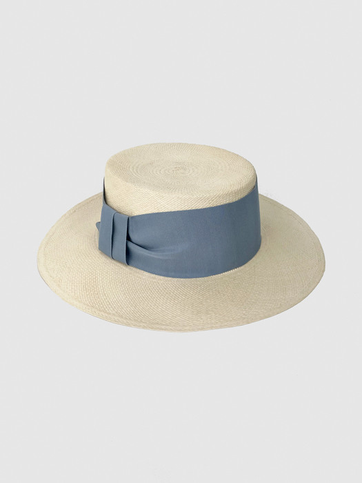 French Bold Ribbon Panama Hat Boater Baby Blue